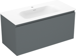 Mexen Rivel badrumsskåp 100 cm med tvättställ Vela, 1 låda, räfflad, grafit matt/vit matt - 91A20-10047-1-BF66-W23M01