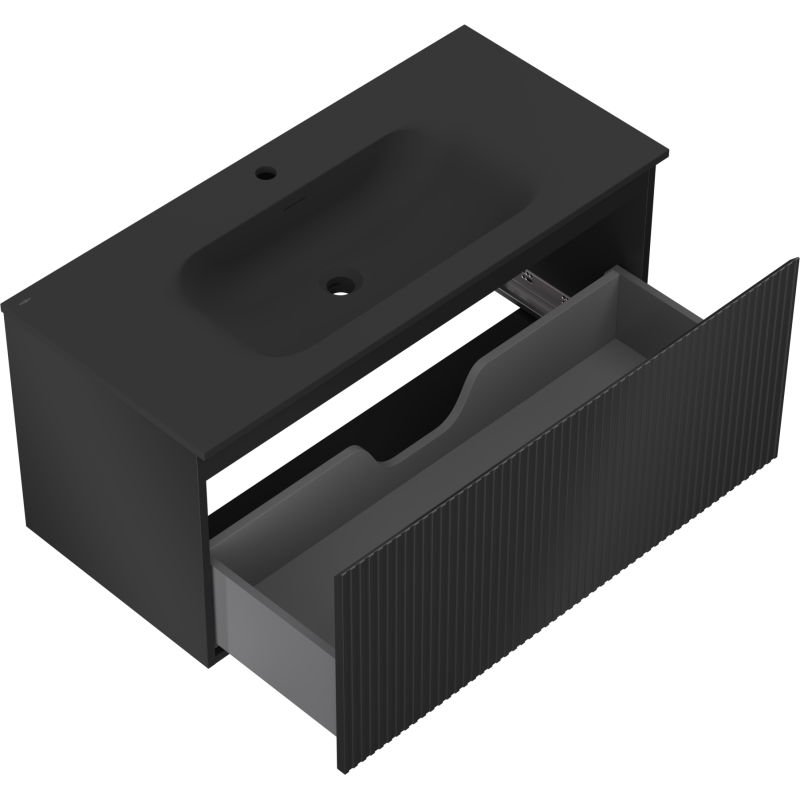 Mexen Rivel mobile da bagno 100 cm con lavabo Vela, 1 cassetto, scanalato, nero opaco - 91A20-10047-1-BF71-W23M71