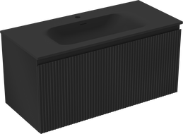 Mexen Rivel Badezimmerschrank 100 cm mit Waschbecken Vela, 1 Schublade, geriffelt, schwarz matt - 91A20-10047-1-BF71-W23M71