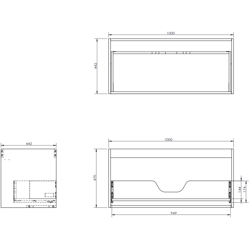Mexen Rivel gabinete de baño de 100 cm con lavabo Vela, 1 cajón, ranurado, negro mate - 91A20-10047-1-BF71-W23M71