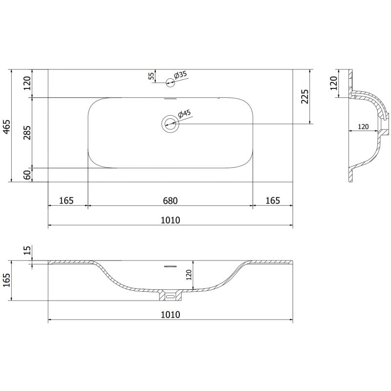 Mexen Rivel badkamerkast 100 cm met wastafel Vela, 1 lade, geribbeld, zwart mat - 91A20-10047-1-BF71-W23M71