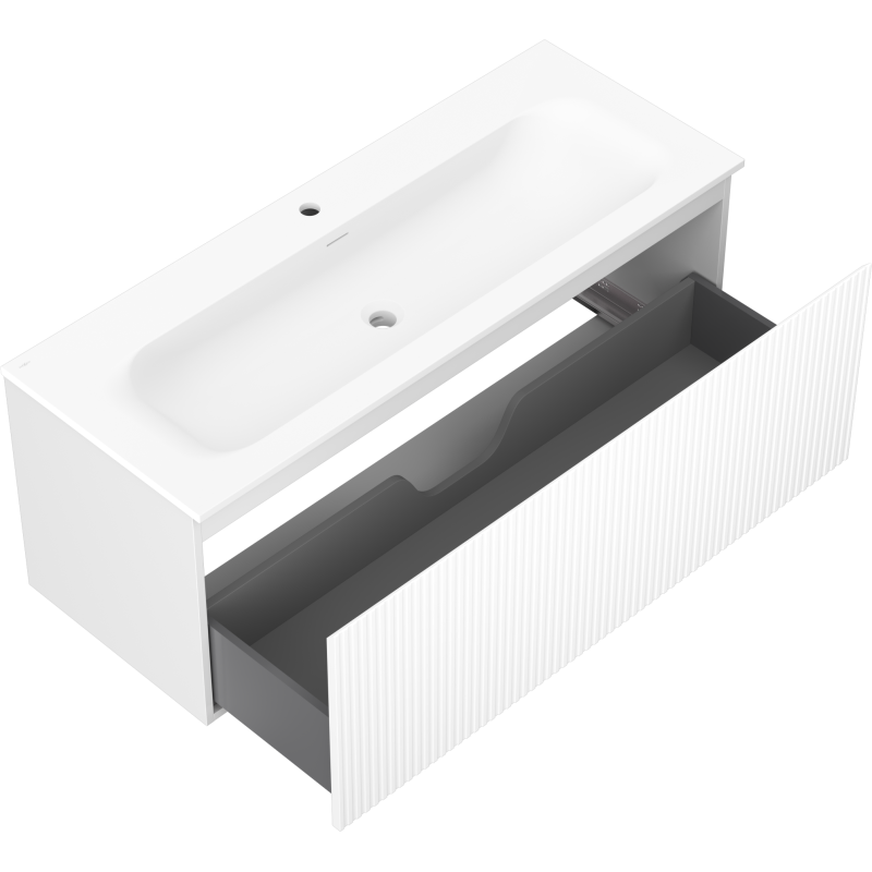 Mexen Rivel meuble de salle de bains 120 cm avec lavabo Vela, 1 tiroir, rainuré, blanc mat - 91A20-12047-1-BF01-W23M01