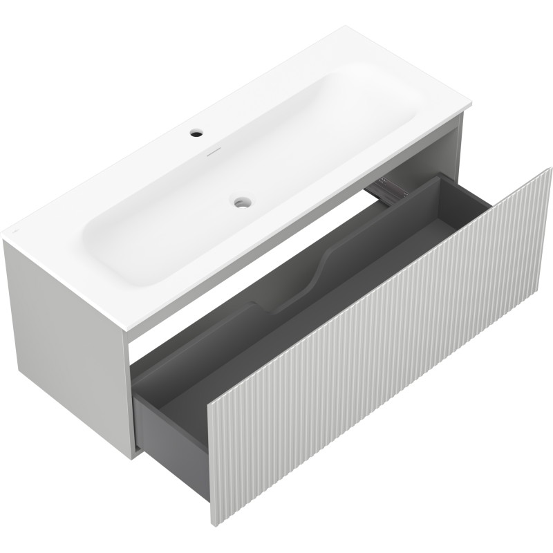 Mexen Rivel armoire de salle de bain 120 cm avec lavabo Vela, 1 tiroir, rainurée, gris mat/blanc mat