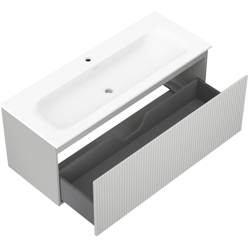 Mexen Rivel meuble de salle de bain 120 cm avec lavabo Vela, 1 tiroir, rainuré, gris mat/blanc mat - 91A20-12047-1-BF62-W23M01
