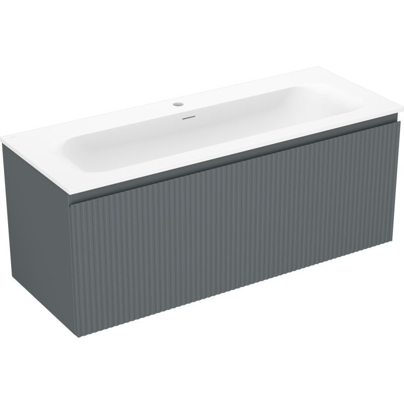 Mexen Rivel bathroom cabinet 120 cm with sink Vela, 1 drawer, fluted, matte graphite/white matte - 91A20-12047-1-BF66-W23M0