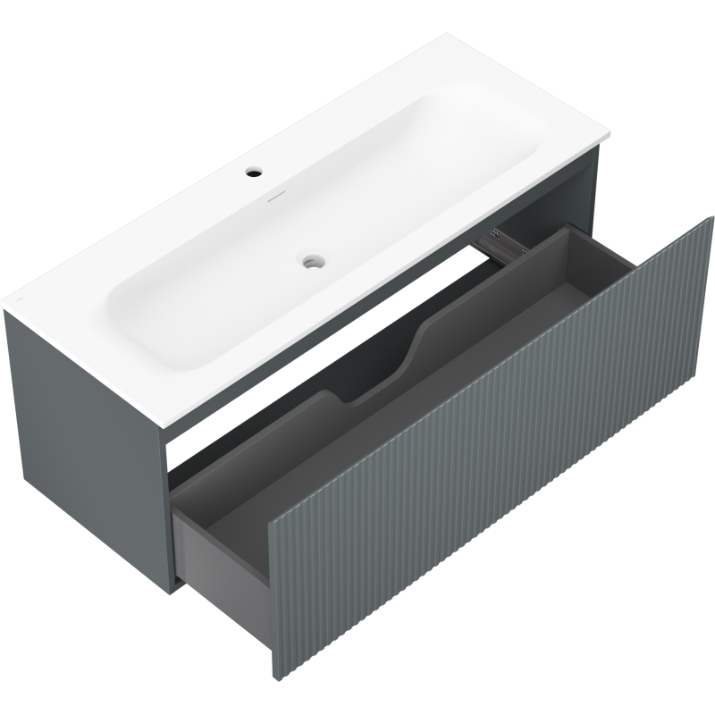 Mexen Rivel armario de baño 120 cm con lavabo Vela, 1 cajón, estriado, grafito mate/blanco mate - 91A20-12047-1-BF66-W23M0