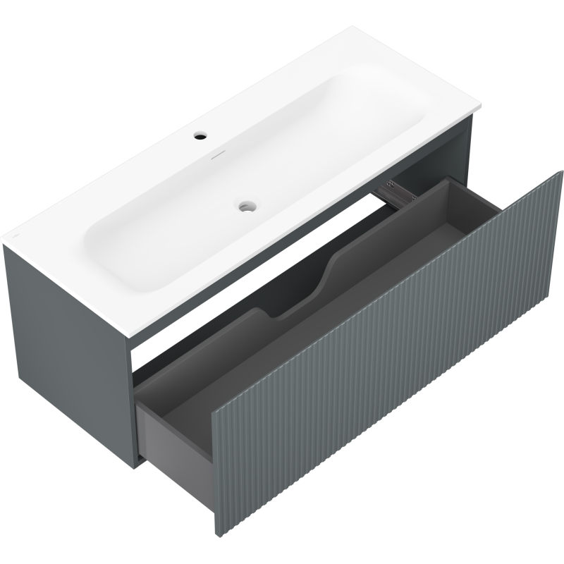 Mexen Rivel badkamerkast 120 cm met wastafel Vela, 1 lade, geribbeld, grafiet mat/wit mat - 91A20-12047-1-BF66-W23M0