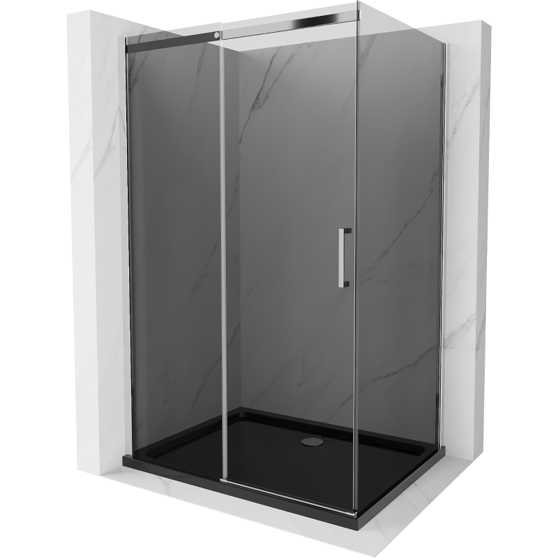 Mexen Omega Duschkabine Schiebetür 120 x 80 cm, Graphit, Chrom + Duschwanne Flat, Schwarz - 825-120-080-01-40-4070