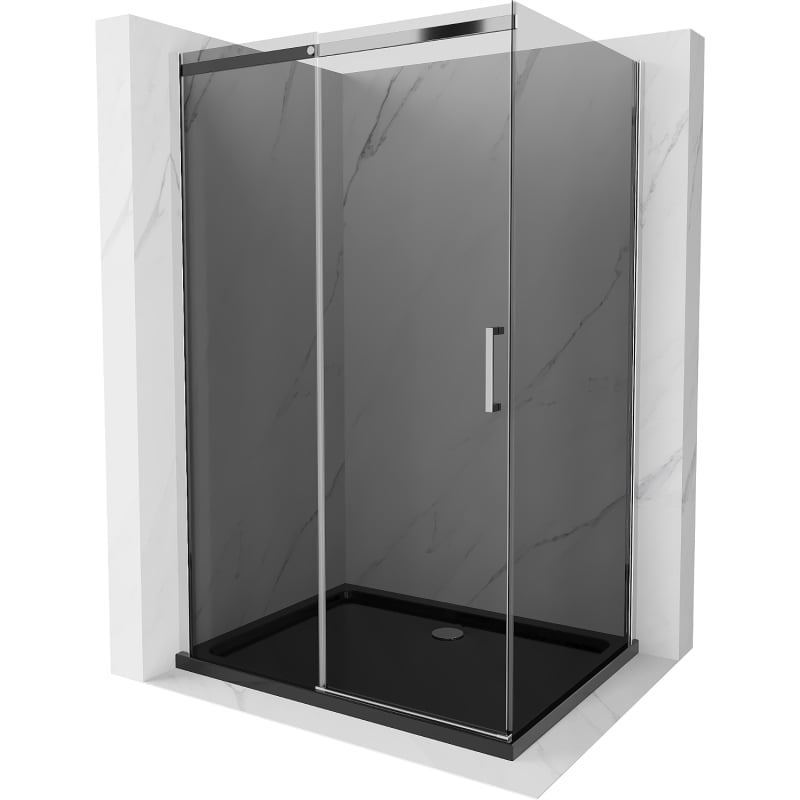 Mexen Omega klizni tuš 120 x 80 cm, grafit, krom + plitica Flat, crna - 825-120-080-01-40-4070