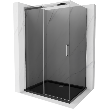 Mexen Omega Duschkabine Schiebetür 120 x 80 cm, Graphit, Chrom + Duschwanne Flat, Schwarz - 825-120-080-01-40-4070
