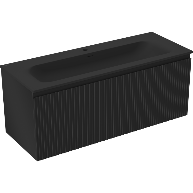Mexen Rivel Badezimmerschrank 120 cm mit Waschbecken Vela, 1 Schublade, geriffelt, schwarz matt - 91A20-12047-1-BF71-W23M71