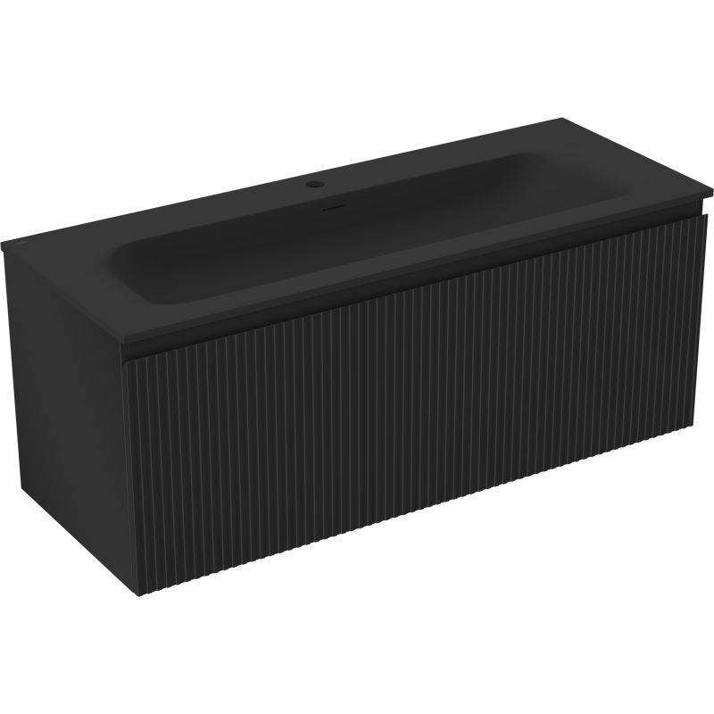 Mexen Rivel mueble de baño de 120 cm con lavabo Vela, 1 cajón, estriado, negro mate - 91A20-12047-1-BF71-W23M71