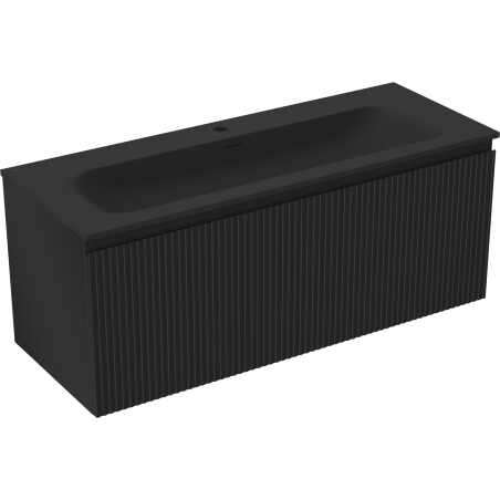Mexen Rivel Badezimmerschrank 120 cm mit Waschbecken Vela, 1 Schublade, geriffelt, schwarz matt - 91A20-12047-1-BF71-W23M71