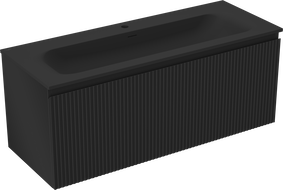 Mexen Rivel Badezimmerschrank 120 cm mit Waschbecken Vela, 1 Schublade, gerillt, schwarz matt - 91A20-12047-1-BF71-W23M71