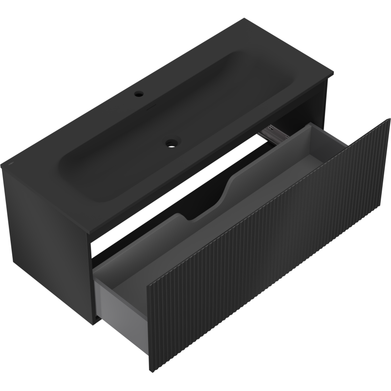 Mexen Rivel meuble de salle de bain 120 cm avec lavabo Vela, 1 tiroir, rainuré, noir mat - 91A20-12047-1-BF71-W23M71