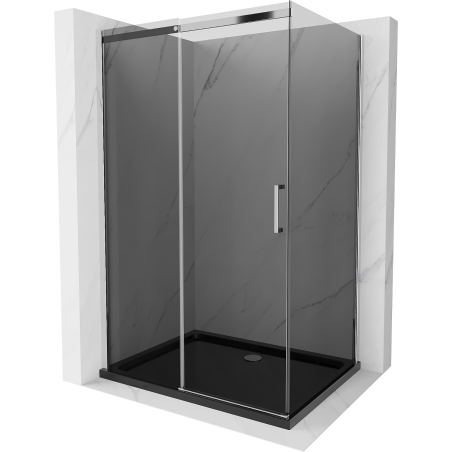 Mexen Omega cabina de ducha corredera 120 x 90 cm, grafito, cromo + plato de ducha Flat, negro - 825-120-090-01-40-4070
