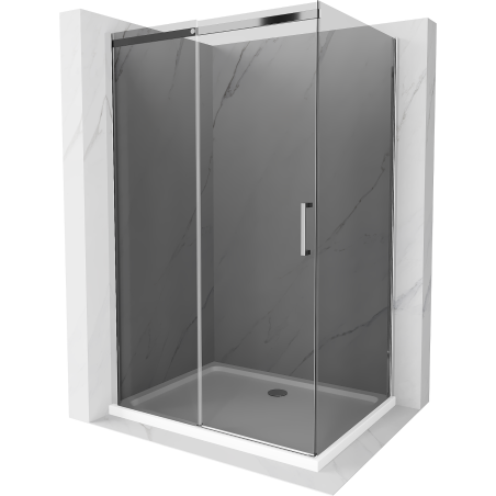 Mexen Omega Duschkabine, Schiebetür, 100 x 80 cm, Graphit, Chrom + Duschwanne Flat, weiß - 825-100-080-01-40-4010