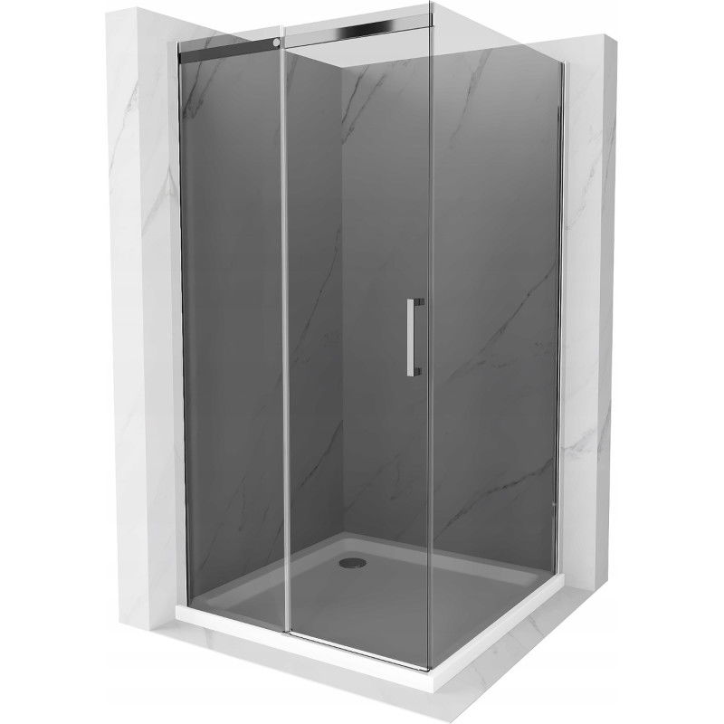 Mexen Omega schuifbare douchecabine 100 x 100 cm, grafiet, chroom + Flat douchebak, wit - 825-100-100-01-40-4010