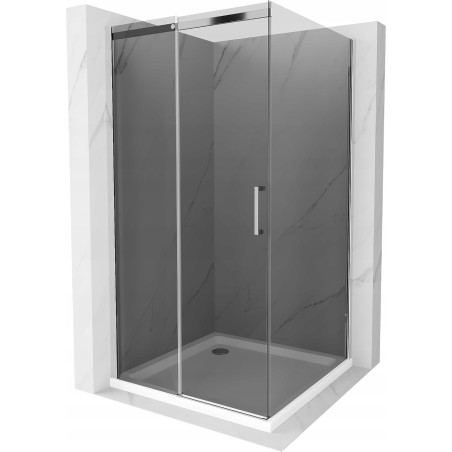 Mexen Omega verschiebbare Duschkabine 100 x 100 cm, Graphit, Chrom + Flat-Duschwanne, weiß - 825-100-100-01-40-4010