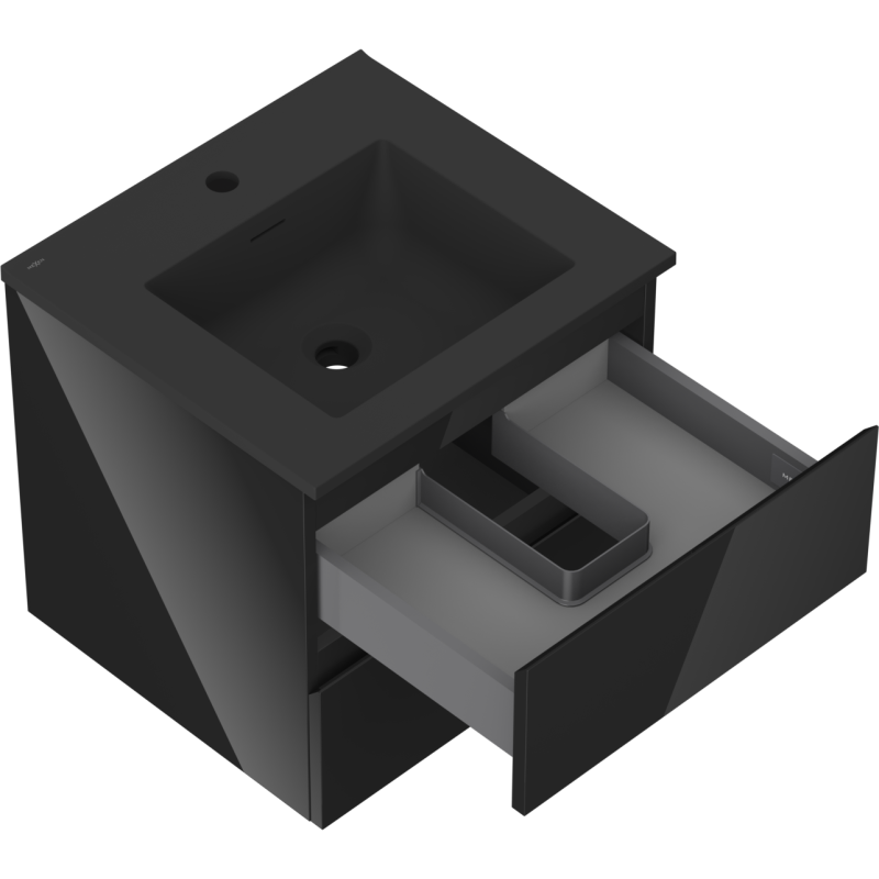 Mexen Orio mobiletto da bagno 50 cm con lavabo Otis, 2 cassetti, nero lucido/nero opaco - 91A10-05047-2-BFF70-W18M71