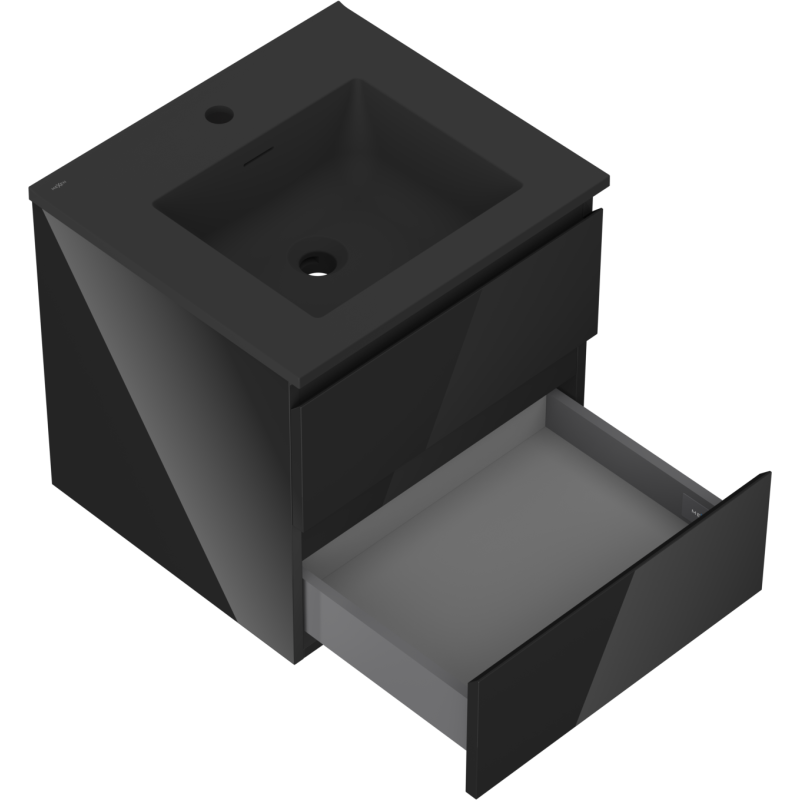 Mexen Orio badkamerkast 50 cm met wastafel Otis, 2 lades, zwart glans/zwart mat - 91A10-05047-2-BFF70-W18M71