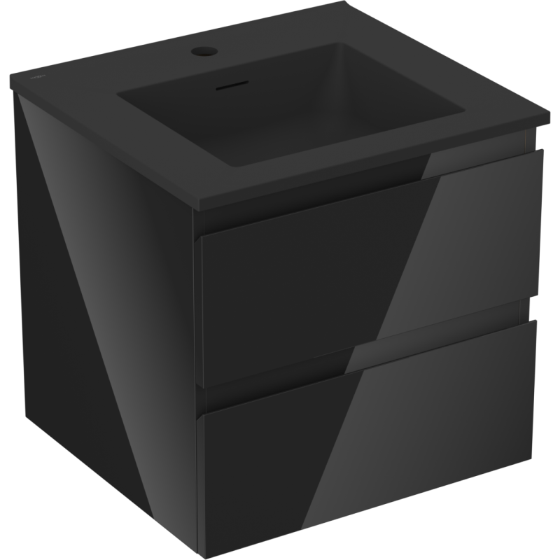 Mexen Orio Badezimmerschrank 50 cm mit Waschbecken Otis, 2 Schubladen, Schwarz Glanz/Schwarz Matt - 91A10-05047-2-BFF70-W18M71