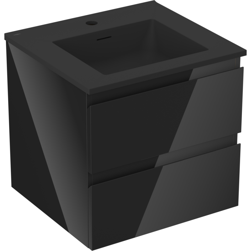 Mexen Orio mobiletto da bagno 50 cm con lavabo Otis, 2 cassetti, nero lucido/nero opaco - 91A10-05047-2-BFF70-W18M71
