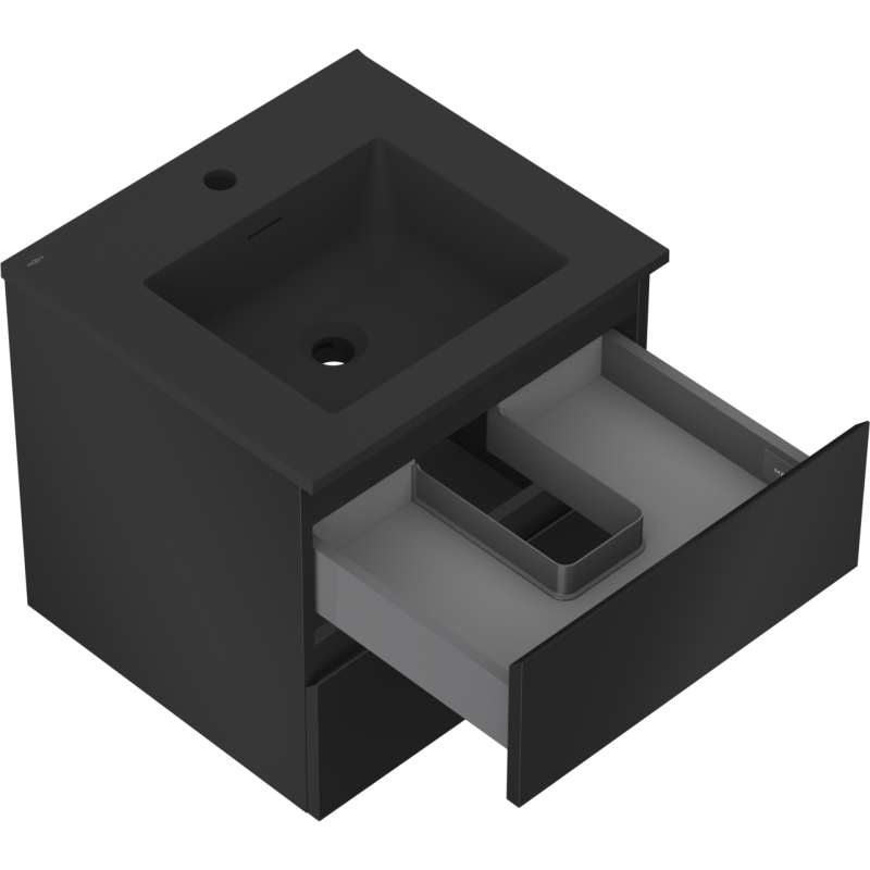 Mexen Orio 50 cm badrumsskåp med handfat Otis, 2 lådor, svart matt - 91A10-05047-2-BFF71-W18M71
