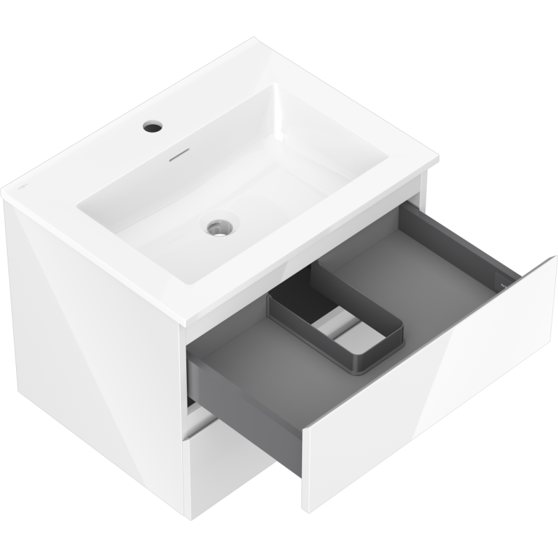 Mexen Orio gabinete de baño de 60 cm con lavabo Otis, 2 cajones, blanco brillante - 91A10-06047-2-BFF00-W18M00