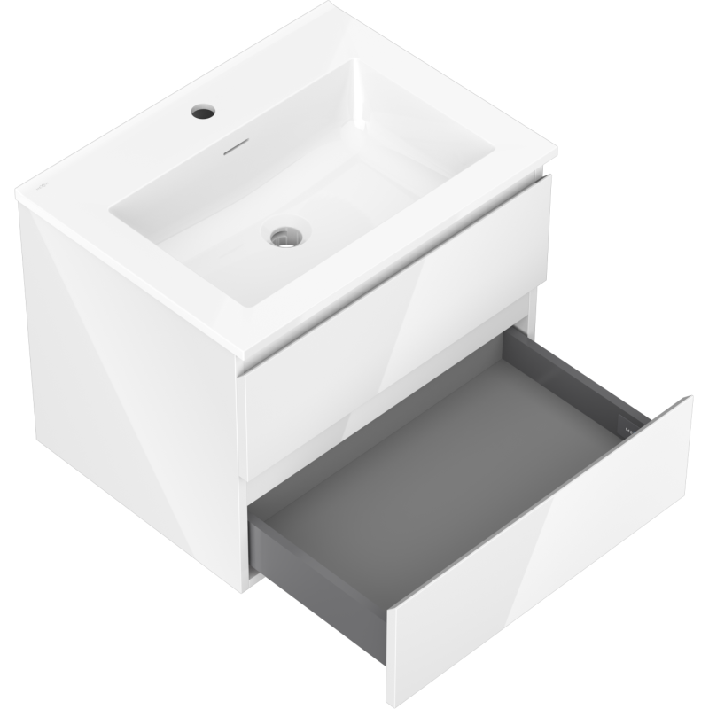 Mexen Orio badrumsskåp 60 cm med handfat Otis, 2 lådor, vit glans - 91A10-06047-2-BFF00-W18M00