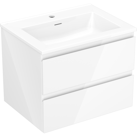 Mexen Orio Badezimmerschrank 60 cm mit Waschbecken Otis, 2 Schubladen, Weiß Hochglanz - 91A10-06047-2-BFF00-W18M00