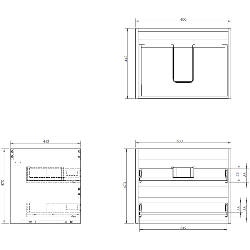 Mexen Orio gabinete de baño de 60 cm con lavabo Otis, 2 cajones, blanco brillante - 91A10-06047-2-BFF00-W18M00