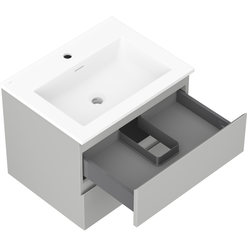 Mexen Orio Badezimmerschrank 60 cm mit Waschbecken Otis, 2 Schubladen, grau matt/weiß matt - 91A10-06047-2-BFF62-W18M01