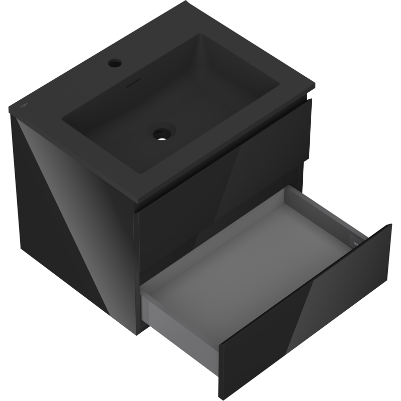 Mexen Orio armário de casa de banho 60 cm com lavatório Otis, 2 gavetas, preto brilhante/preto mate