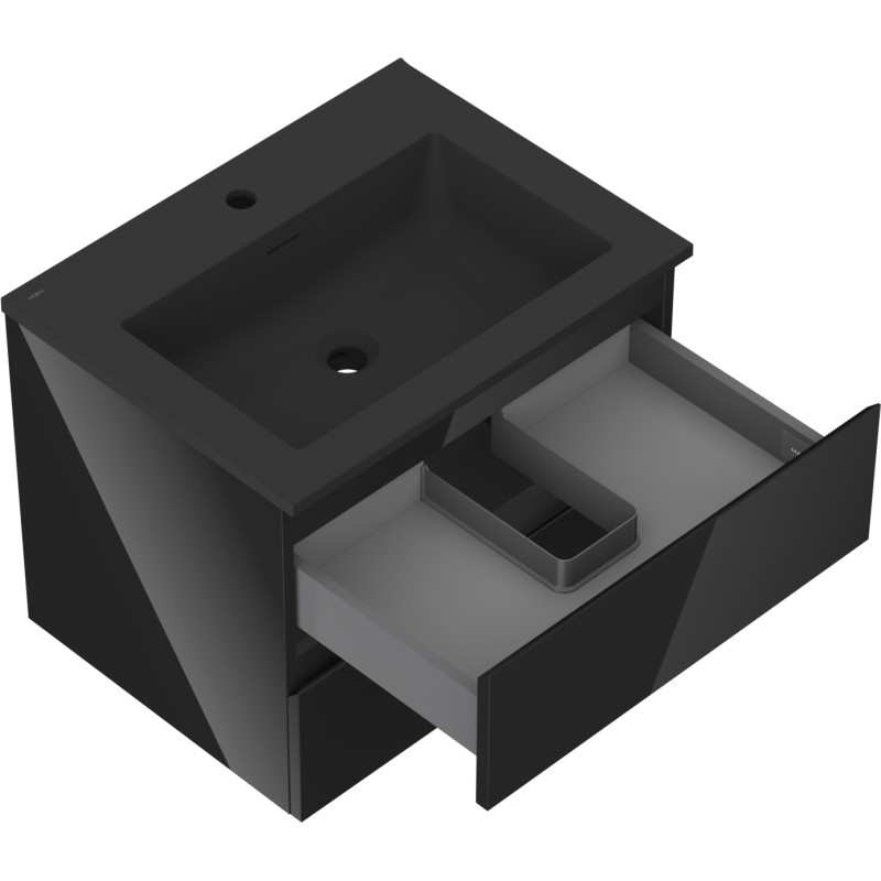 Mexen Orio mobile da bagno 60 cm con lavabo Otis, 2 cassetti, nero lucido/nero opaco - 91A10-06047-2-BFF70-W18M71