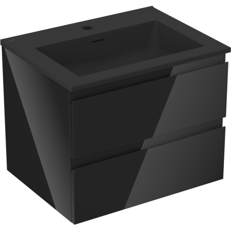 Mexen Orio Badezimmerschrank 60 cm mit Waschbecken Otis, 2 Schubladen, Schwarz Glanz/Schwarz Matt - 91A10-06047-2-BFF70-W18M71