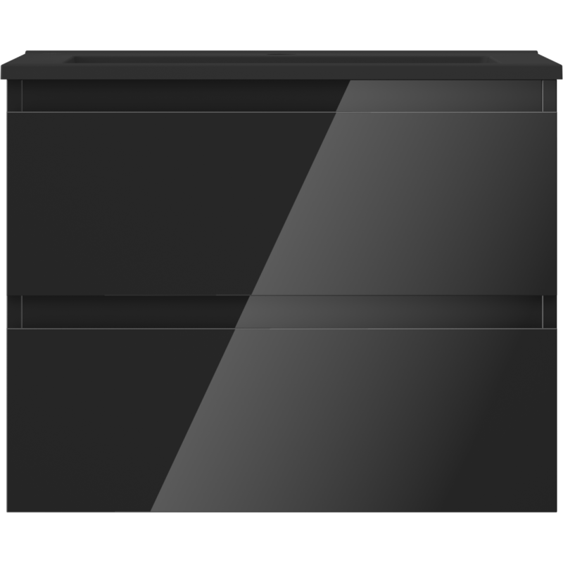 Mexen Orio Badezimmerschrank 60 cm mit Waschbecken Otis, 2 Schubladen, Schwarz glänzend/Schwarz matt