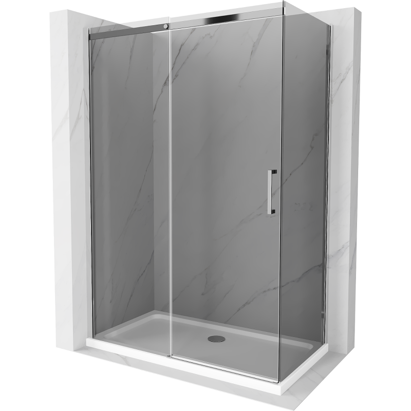 Mexen Omega cabine de douche coulissante 130 x 70 cm, graphite, chromé + receveur Flat, blanc - 825-130-070-01-40-4010