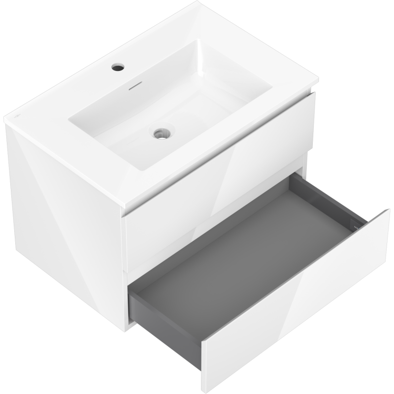 Mexen Orio Badezimmerunterschrank 70 cm mit Waschbecken Otis, 2 Schubladen, weiß glänzend - 91A10-07047-2-BFF00-W18M00