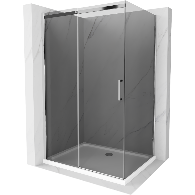 Mexen Omega Schiebetür-Duschkabine 130 x 100 cm, grafit, chrom + Flat-Duschwanne, weiß - 825-130-100-01-40-4010
