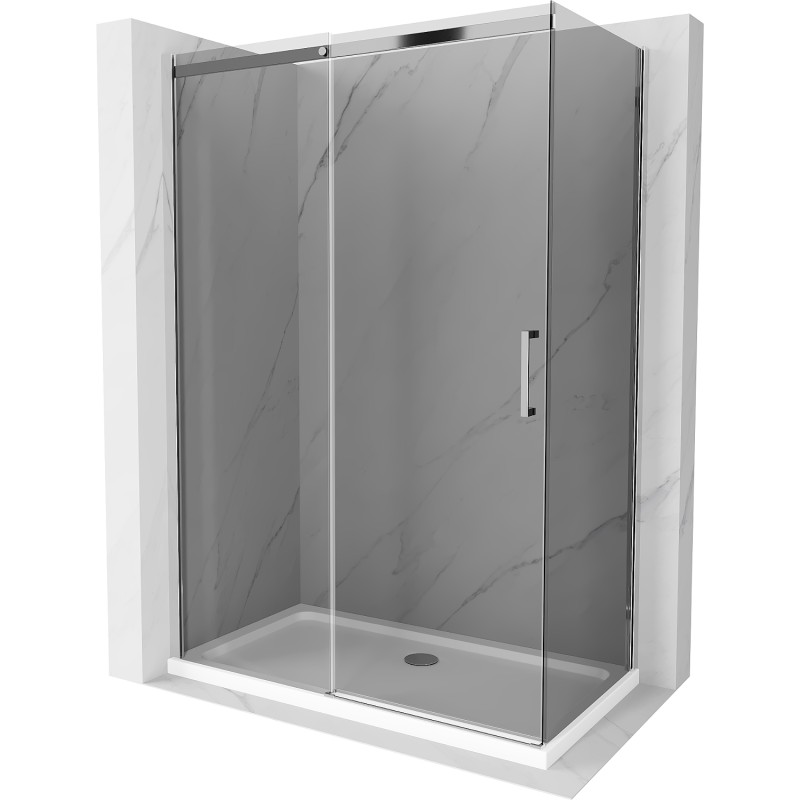 Mexen Omega cabina de ducha deslizante 140 x 80 cm, grafito, cromo + plato de ducha Flat, blanco - 825-140-080-01-40-4010