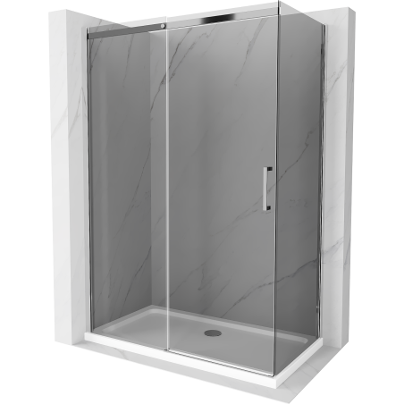 Mexen Omega bīdāma dušas kabīne 140 x 80 cm, grafīts, hroms + Flat dušas panna, balts - 825-140-080-01-40-4010