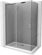 Mexen Omega drsna pršna kabina 140 x 80 cm, grafitna, krom + ploščad Flat, bela - 825-140-080-01-40-4010