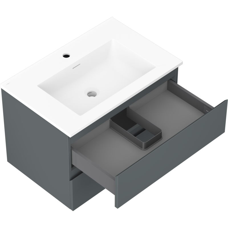 Mexen Orio armario de baño de 70 cm con lavabo Otis, 2 cajones, grafito mate/blanco mate - 91A10-07047-2-BFF66-W18M01