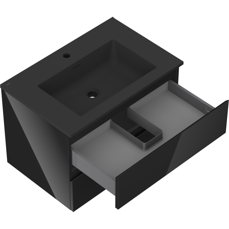 Mexen Orio bathroom cabinet 70 cm with Otis sink, 2 drawers, black gloss/black matt - 91A10-07047-2-BFF70-W18M71