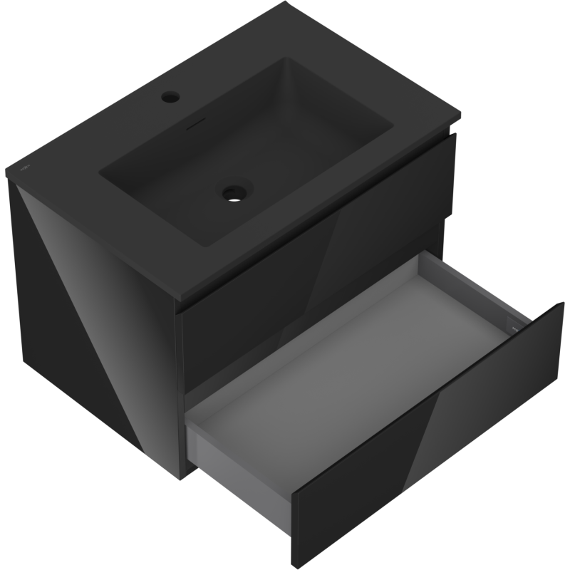 Mexen Orio mueble de baño de 70 cm con lavabo Otis, 2 cajones, negro brillo/negro mate - 91A10-07047-2-BFF70-W18M71