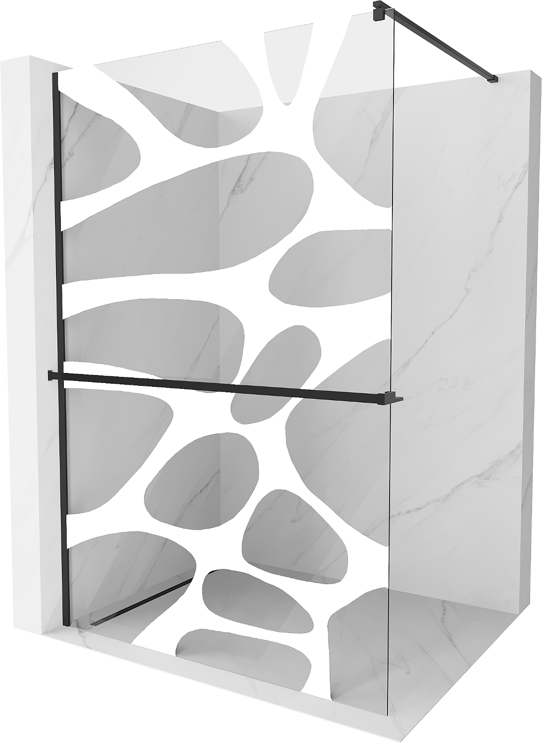 Mexen Kioto+ ścianka prysznicowa z półką Walk-in 70 x 200 cm, biały wzór, czarna - 800-070-121-70-97
