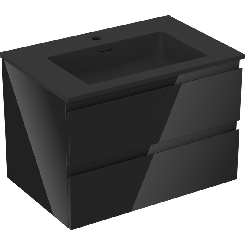 Mexen Orio mobiletto da bagno 70 cm con lavabo Otis, 2 cassetti, nero lucido/nero opaco - 91A10-07047-2-BFF70-W18M71
