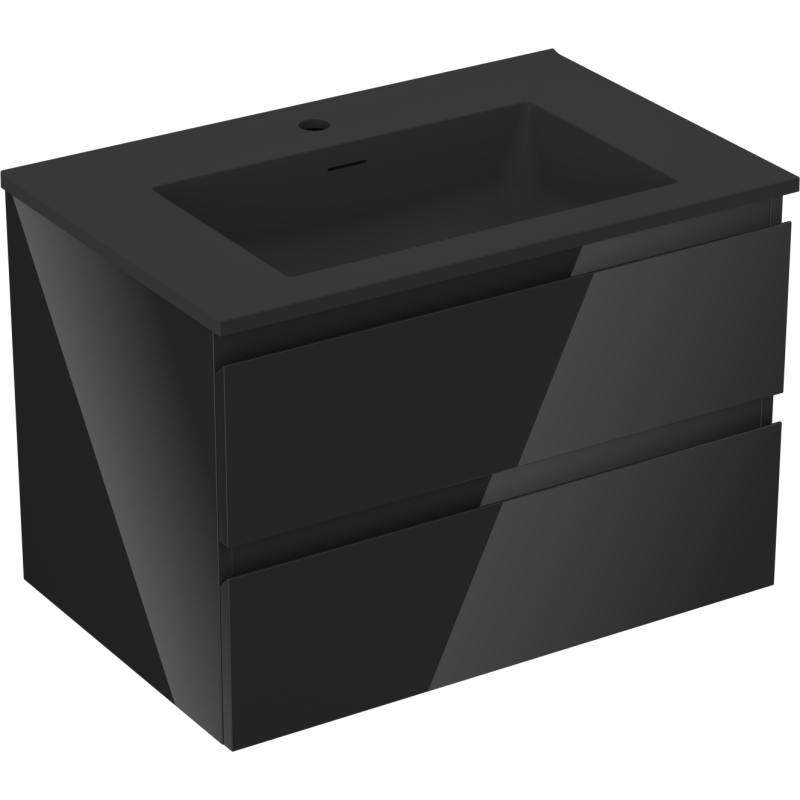 Mexen Orio mueble de baño de 70 cm con lavabo Otis, 2 cajones, negro brillo/negro mate - 91A10-07047-2-BFF70-W18M71