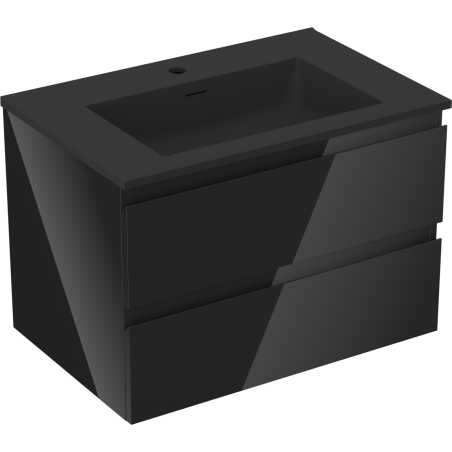 Mexen Orio bathroom cabinet 70 cm with Otis washbasin, 2 drawers, black gloss/black matte - 91A10-07047-2-BFF70-W18M71